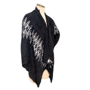 Panhandle Fuzzy Soft Southwestern Open Cardigan Sweater Sz M Black 106H